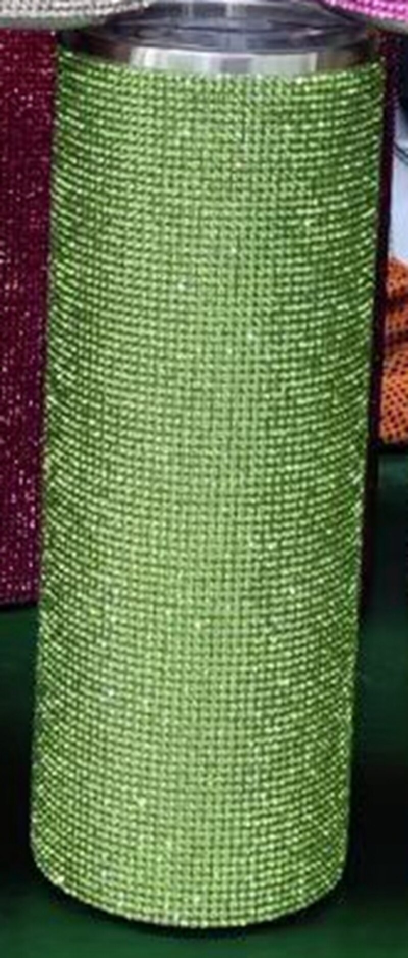 Luxury Diamond 20oz Bling Rhinestone Crystal skinny Tumbler Double Walled Insulated Stainless Steel Skinny Thermo With Lid Straw: 8