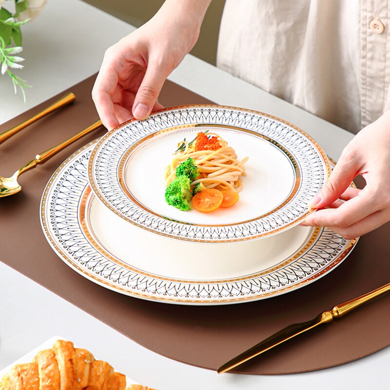 Food Ceramic Luxury Plate Set Christmas Restaurant Gold Breakfast Plates Dinner Serving Europen Platos De Cena Tableware DL60PZ