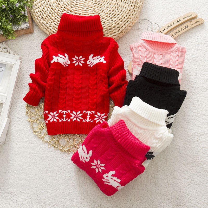 Barn vintergenser turtle neck pullover myk varm baby jenter gutter vinterklær barnegenser høy krage pull noel 2-4t
