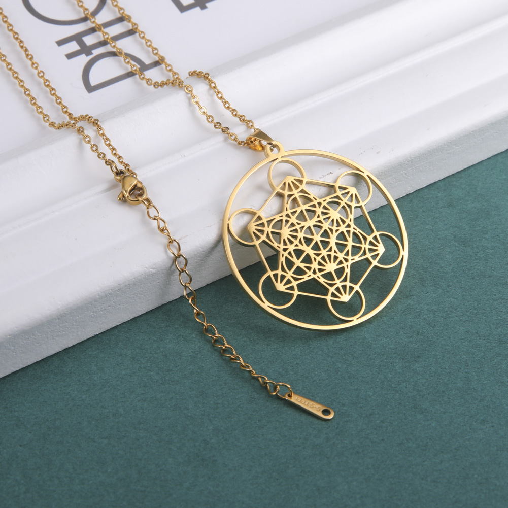 Skyrim Stainless Steel Angel Seal Archangel Metatron Cube Necklace Women Men Sacred Geometry Amulet Religious Spiritual Jewelry: RED-BROWN