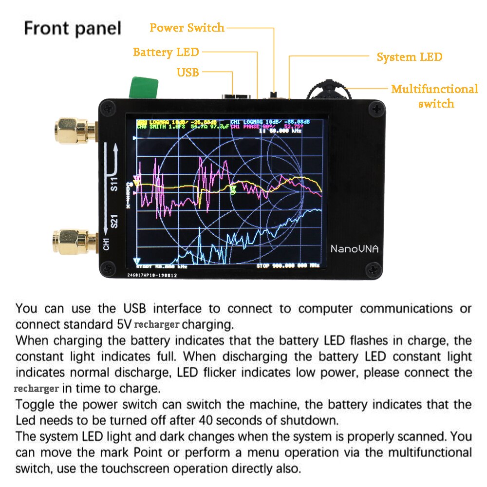 DIY Vector Network Analyzer 50KHz-900MHz Antenna Analyzer Digital Display Touch Screen Shortwave MF HF VHF UHF Network Analyzers