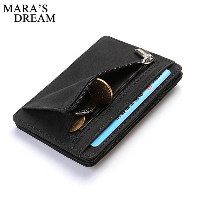 Mara's Dream Ultra Thin Mens PU Leather Wallet Mini Magic Wallet Zipper Coin Purse Credit Card Case Holder Coin Pouch
