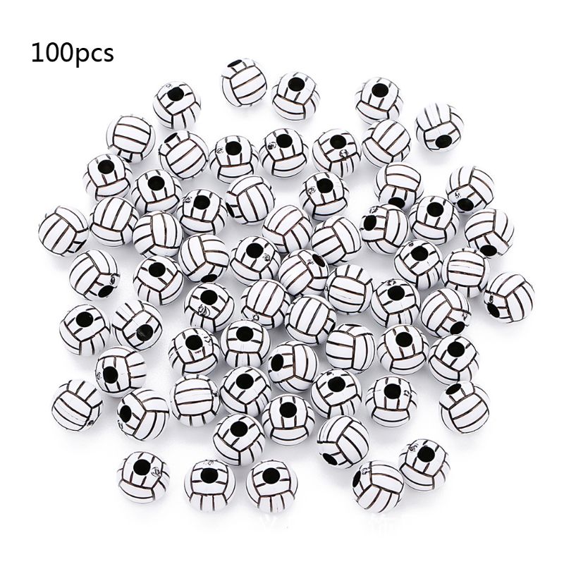 100 stk akryl baseball volleyball rugby tennis basketball perler 12mm sports ponni ball spacer perler smykkefremstilling