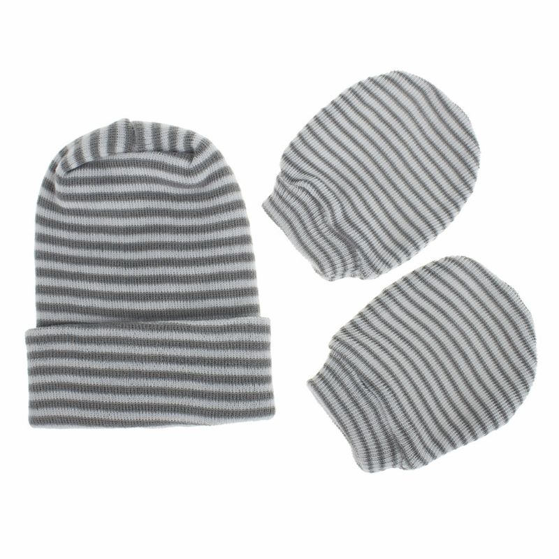 2Pcs Baby Anti Scratching Soft Cotton Gloves Double Layers Hat Set Protection Scratch Mittens Warmer Cap Kits: Gray