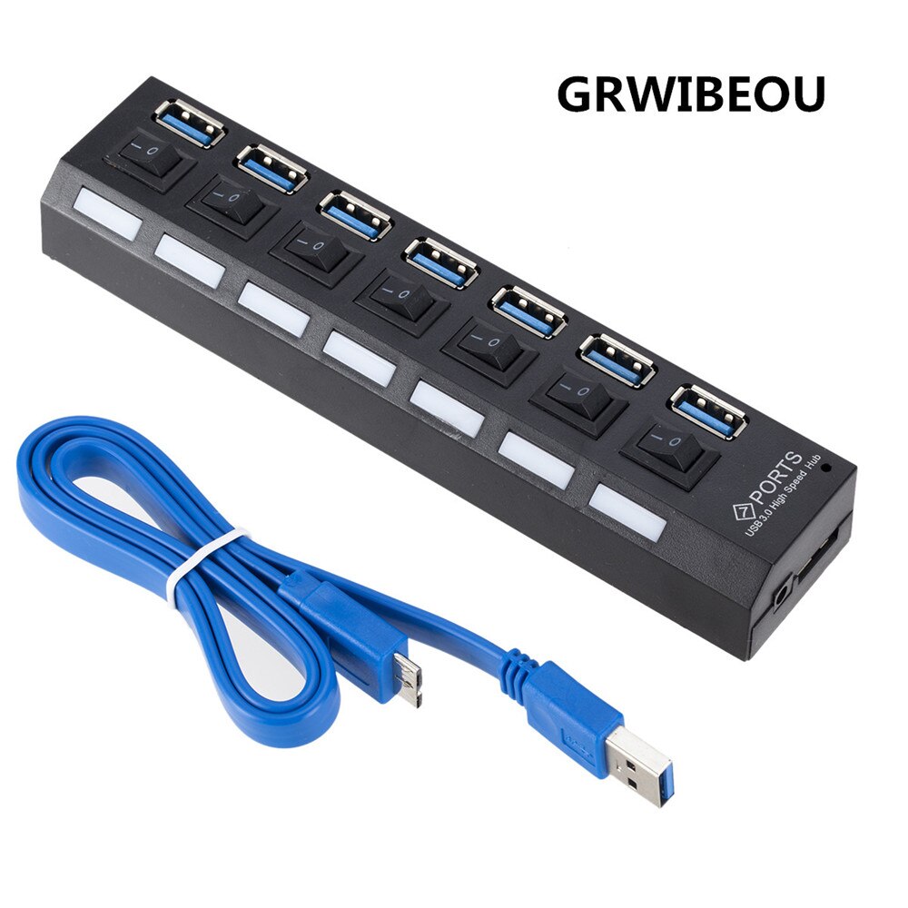 Multi USB Hub 3.0 USB Splitter USB 3.0 Hub Adapter Portable USB3.0 7 Ports HUB With ON/OFF Switch For PC Computer Accessories: 7 Ports HUB