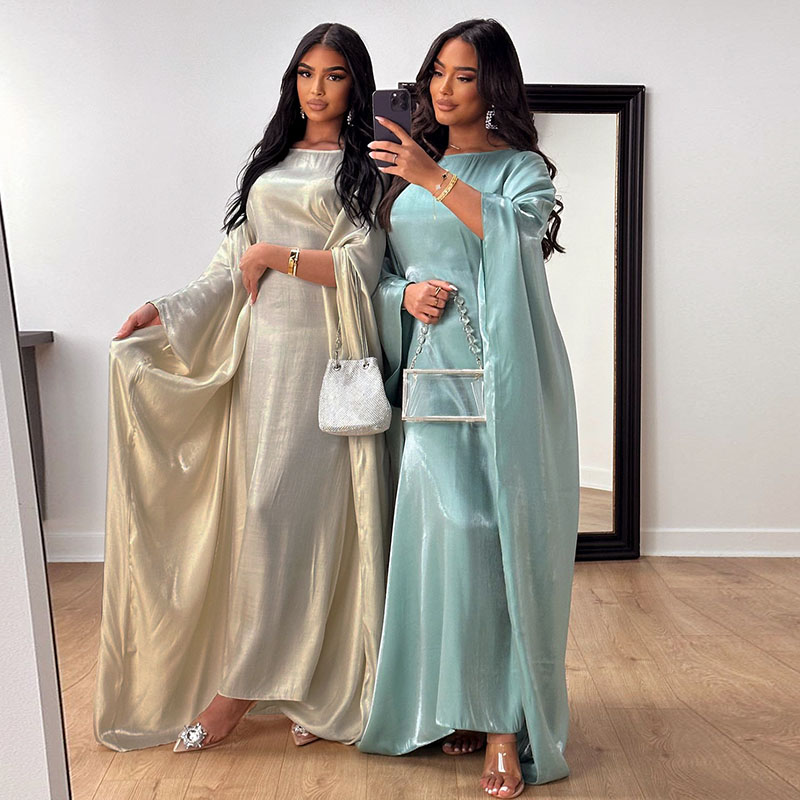 Shiny Butterfly Abaya Women Summer Muslim Loose Party Long Dress Female Solid Comfortable Classic Loose Abaya