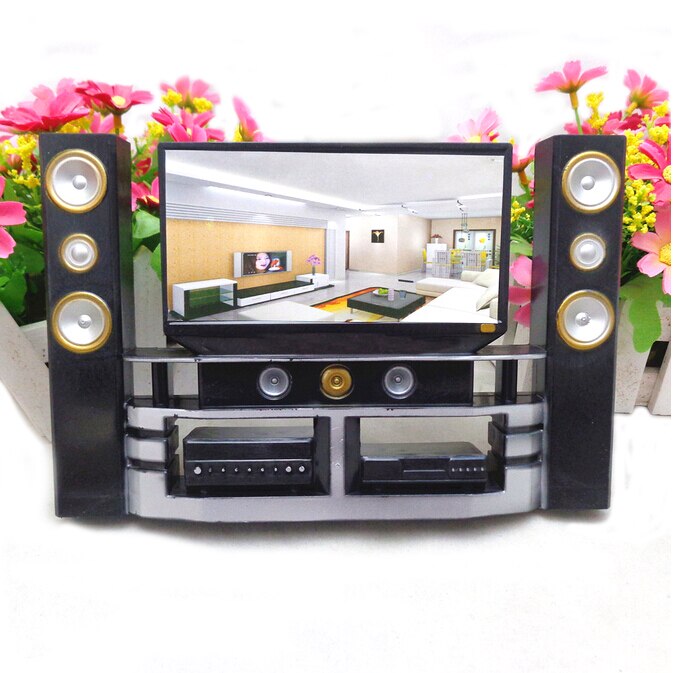 Baby Speelgoed Mini Hi-Fi 1:6 Tv Home Theater Kast Set Combo Voor Poppenkleertjes Jurk Accessoires Huis Meubels