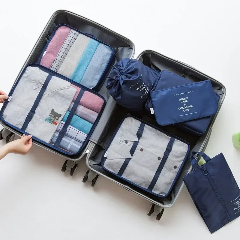 Ensemble de 7 pièces de sacs de voyage, organisateur de vêtements, bagages, organisateur de voyage, couverture, chaussures, sac, valise, pochette, Cubes d'emballage: Rose