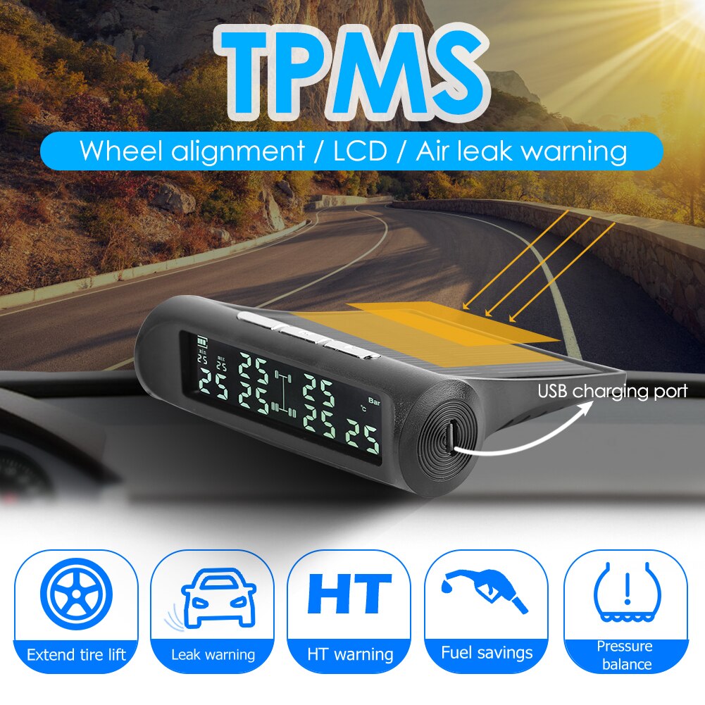 Universal LCD TPMS Tire Pressure Monitoring System with 6 External Sensors USB Display Tire Pressure Alarm for Trailer Van RV