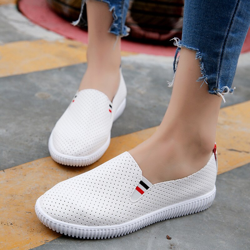 Sommer kvinder casual flade sko slip on flats håndlavede sko loafers mocassin flade damesko off white sko