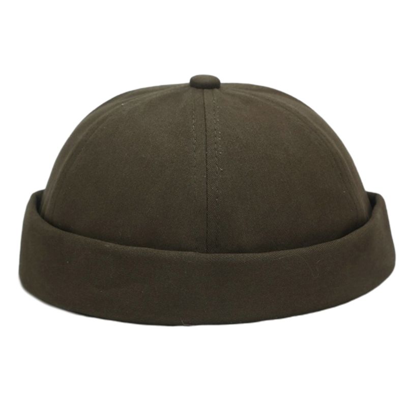 Men Women Retro Dome Melon Brimless Beanie Cap Solid Color Trendy Yuppies 6 Panels Casual Cotton Docker Sailor Hat: Army Green