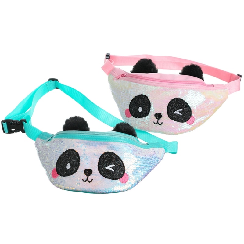 Riñonera con dibujos de osos Panda para niñas, Cangurera con lentejuelas, de Navidad