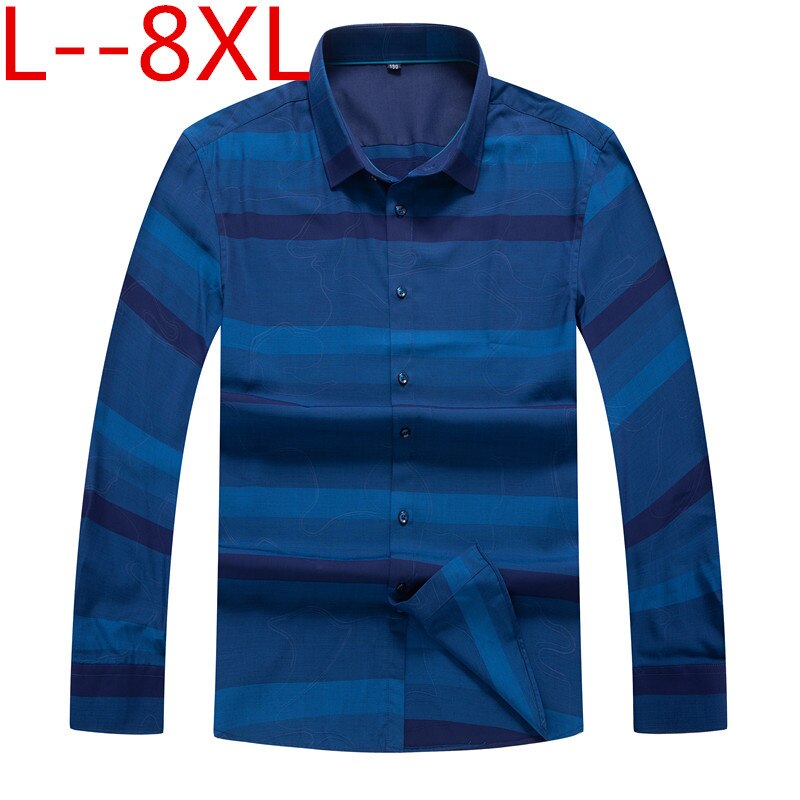 Långärmade herrskjortor bomull formell klänning skjorta manlig slim fit randig vardagsskjorta herr 10xl 8xl 6xl 5x: 1 / Xxxl