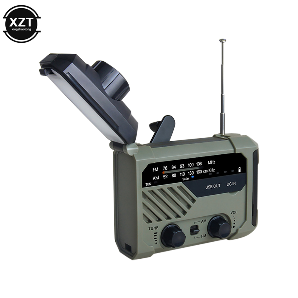 Emergency AM FM Radio Hand Crank Battery Operated Solar Radio With LED Flashlight Desk Lamp 2000mAh Charger SOS Alert