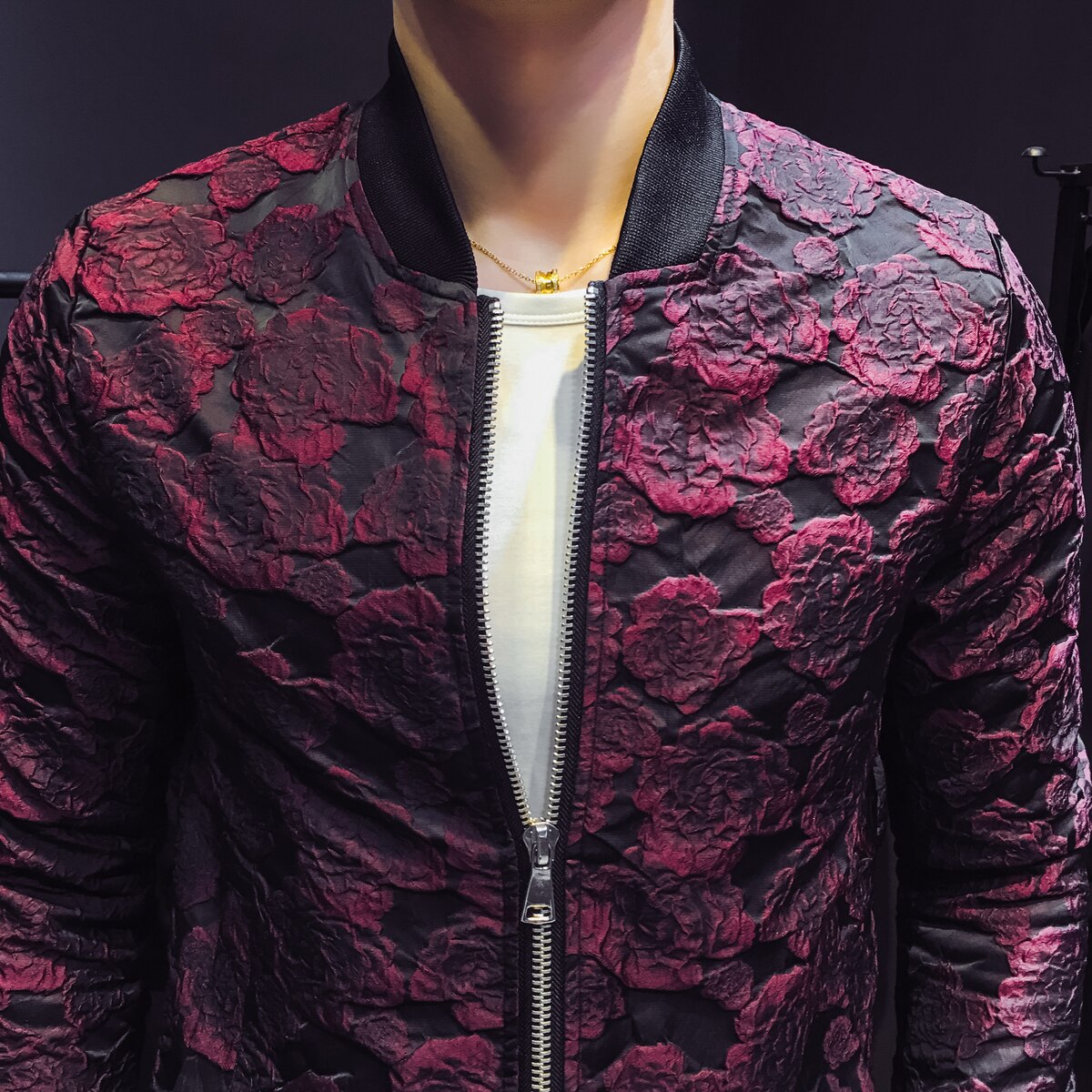 Autumn Jacquard Bomber Jackets Men Luxury Wine Red Black Grey Party Jacket Outfit Club Bar Coat Men Casaca Hombre 4XL