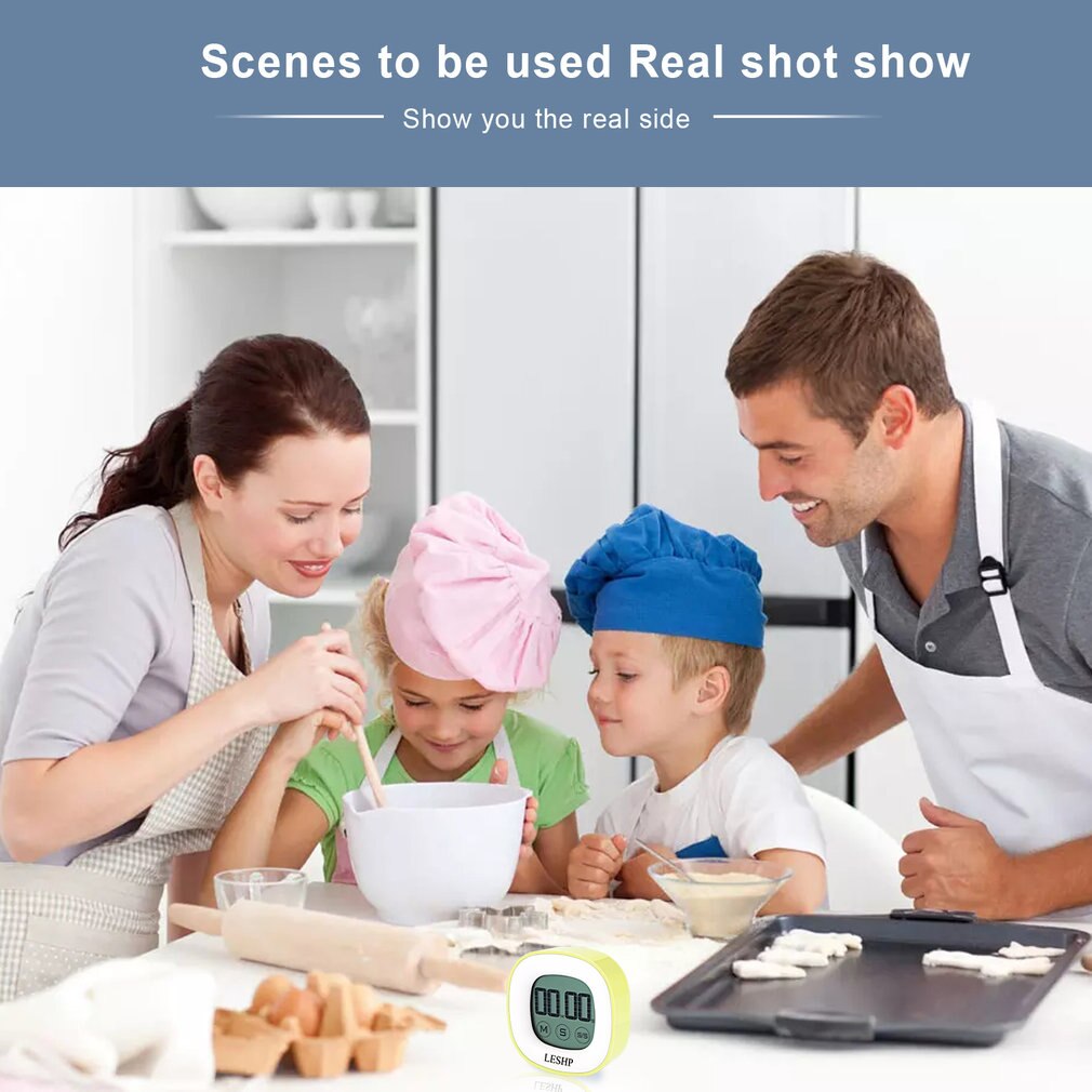 LESHP Square Touchable LCD Digital Screen LED Backlight 4 Digits Display Digital Magnetic Back Kitchen Timer Countdown Timer