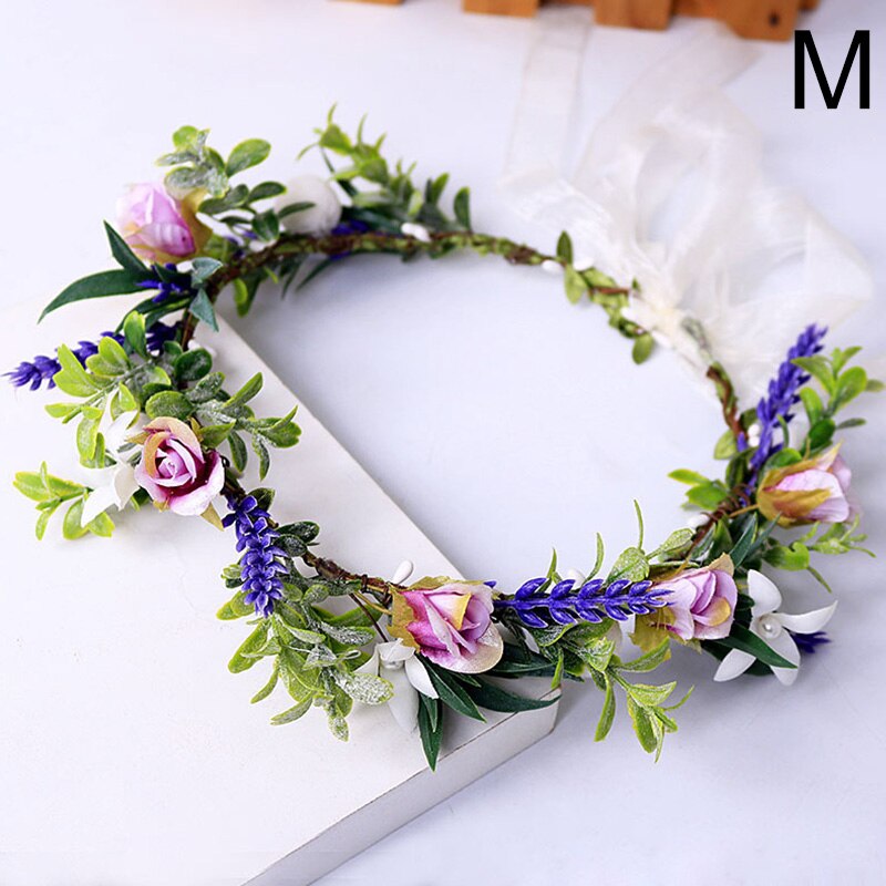 Flower Headband Spring Bohemian Flower Crowns Floral Garland Faux Rose Wedding Wreaths Braided Hair Vine Headpiece Hair Ornament: M