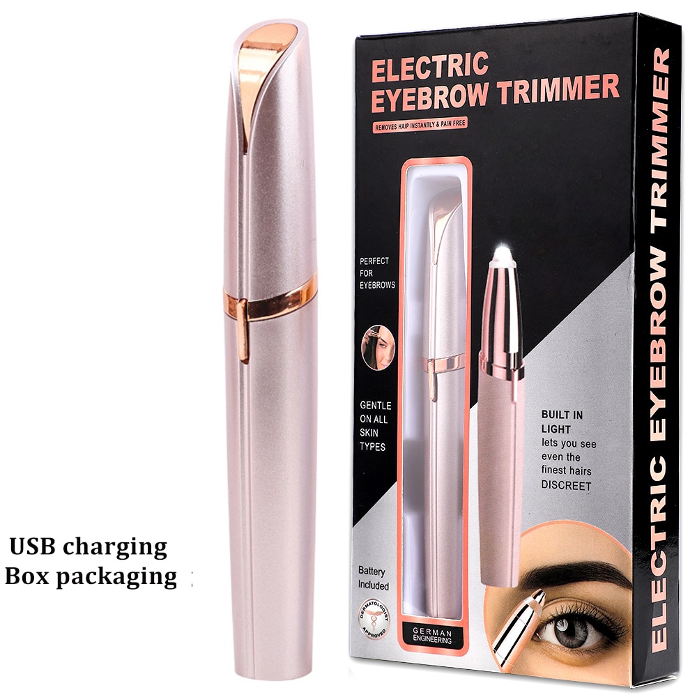 Electric Epilator Eyebrow Trimmer Makeup Painless Epilator Facial Hair Eye Brow Remover Mini Eye Brow Shaver Razors USB/Battery: USB gold