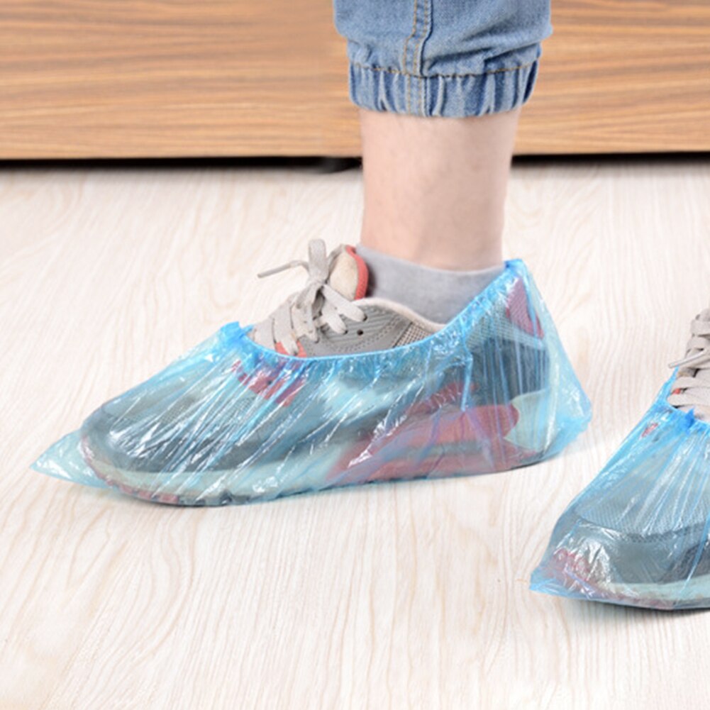 10 pièces couvre-chaussures jetables en plastique jetable épais en plein air jour pluvieux tapis nettoyage chaussure couverture bleu imperméable à l'eau couvre-chaussures