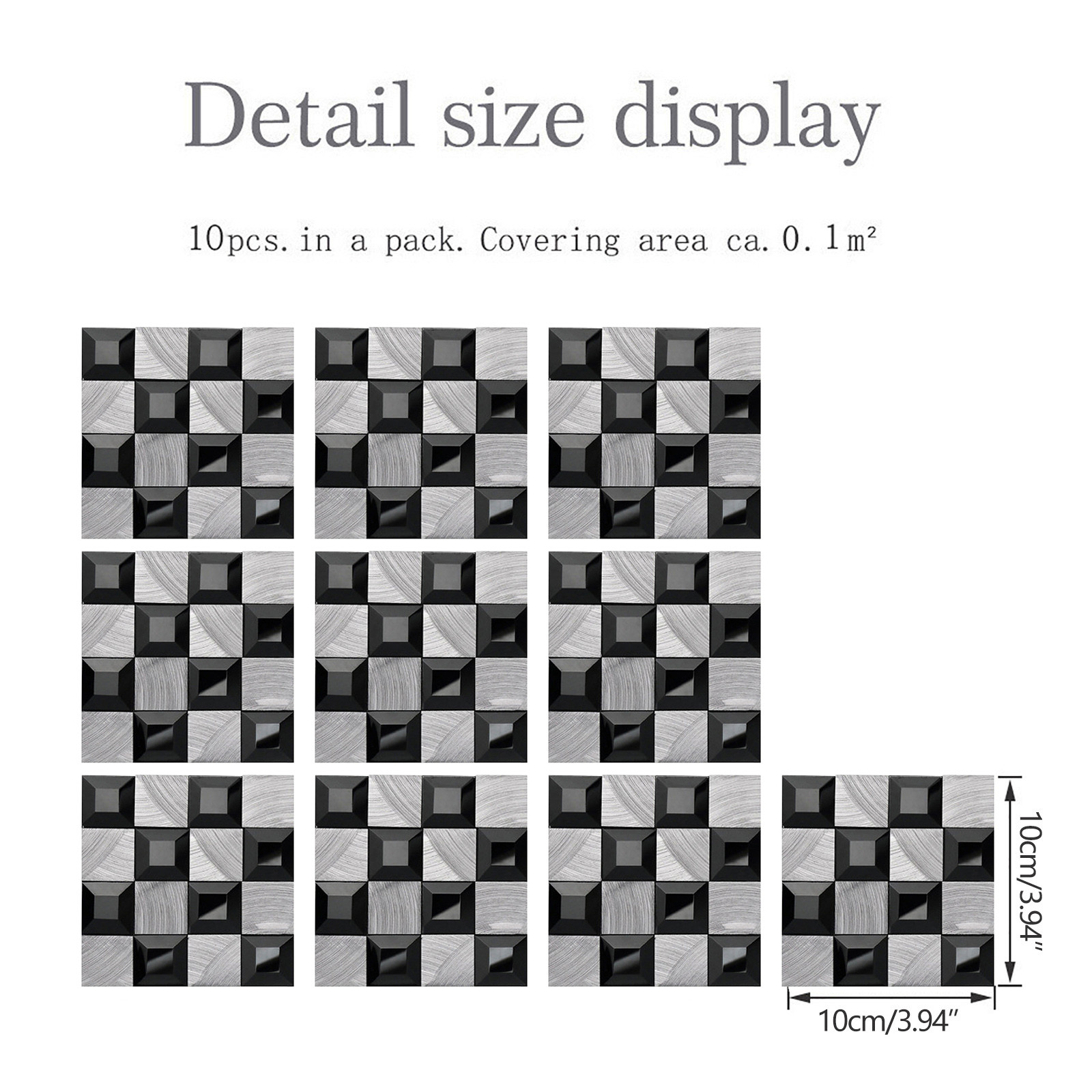 10pcs Marble Mosaic Tiles Wall Sticker Transfers Flat 2D Printed Covers For Kitchen Bathroom Peel &amp; Stick Waterproof Art Mural: C