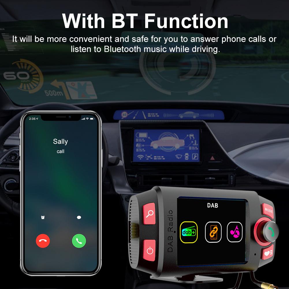 Car DAB Receiver 2.4inch 4 Color Screen Music Playback Bluetooth Player TF Card Aux DAB Digital Stereo MP3 Radio FM Transmitter
