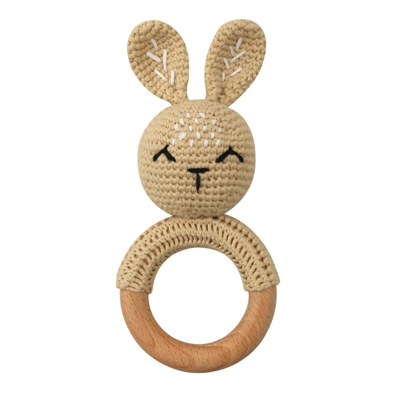 Baby Beißring Holz Spielzeug Handy Pram Krippe Ring Häkeln Rassel Schnuller Beißring BX0D: bunny B-4
