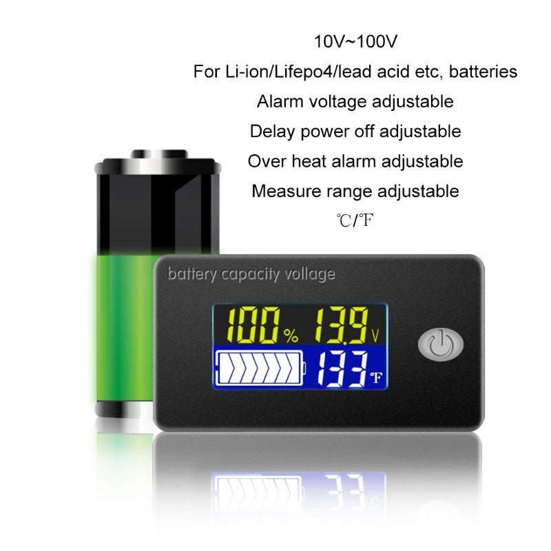 Univerisal Batterij Capaciteit Indicator 12V 24V 36V 48V 60V 72V 10-100V li-Ion Lifepo4 Lood-zuur Batterij Monitor Met Temperatuur