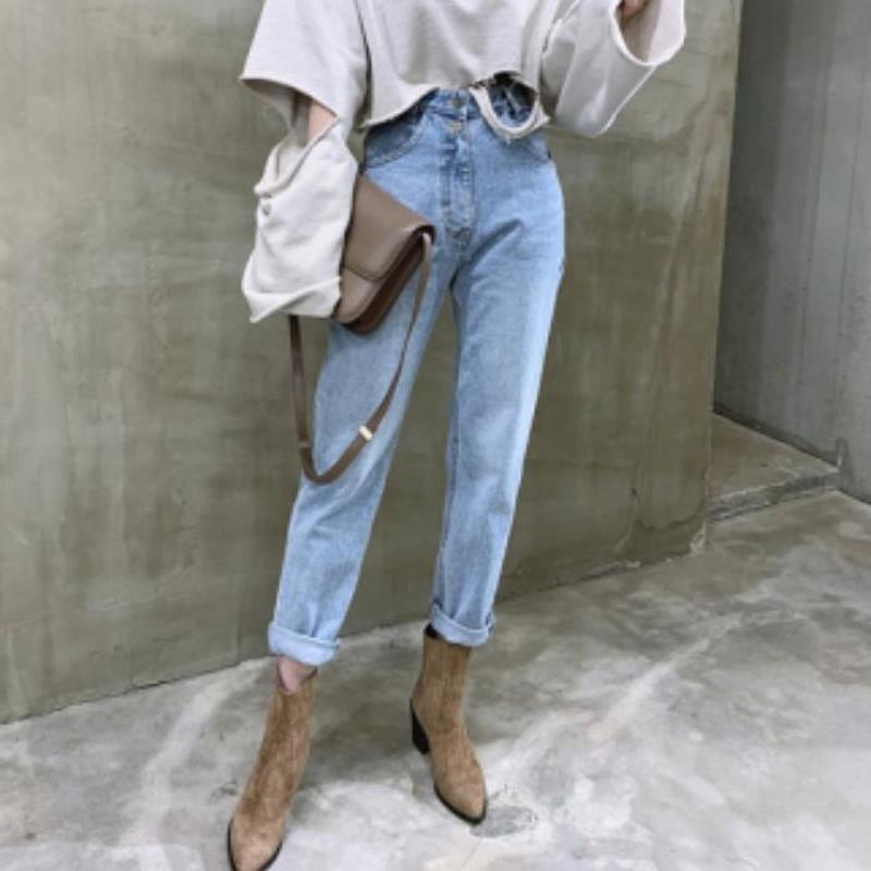Vintage hoge taille rechte jeansbroek voor vrouwen streetwear losse vrouwelijke denim jeans knopen rits dames jeans pantalon 10394