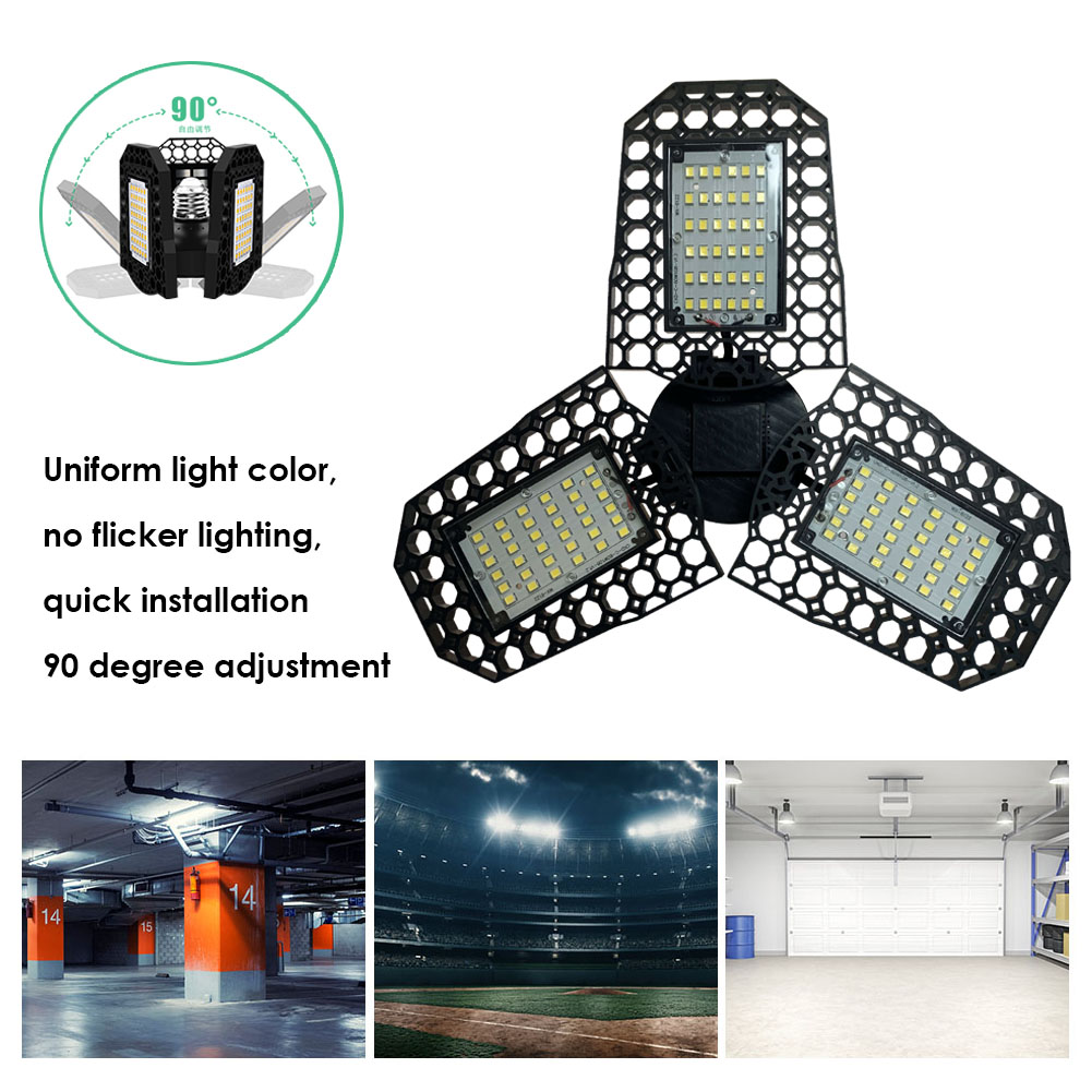 40/60/80W E27 Led Industrial Light 85-265V Foldable Fan Blade Light for Garage Factory Deformable Ceiling Lamp