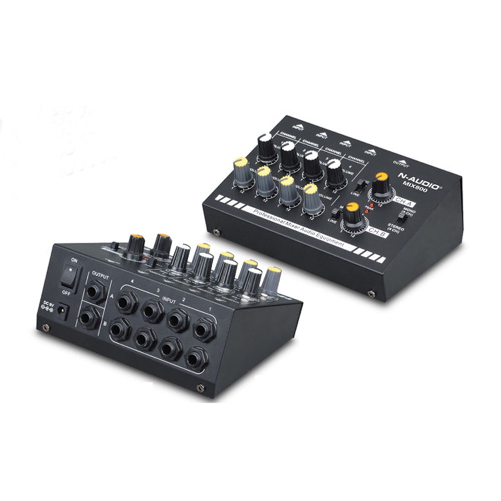 4-Channel Stereo 8-Channel Mono Sound Mixer Audio Mixer With Eu Power Adapter Music Accessories