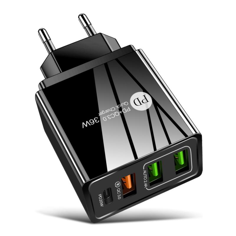 Usb Schnelle Ladegerät Schnell Ladegerät 3,0 Universal- Zauberstab praktisch Tablette Ladegeräte Für Iphone 12/11 Samsung Huawei Ladung Ladegerät: EU Schwarz