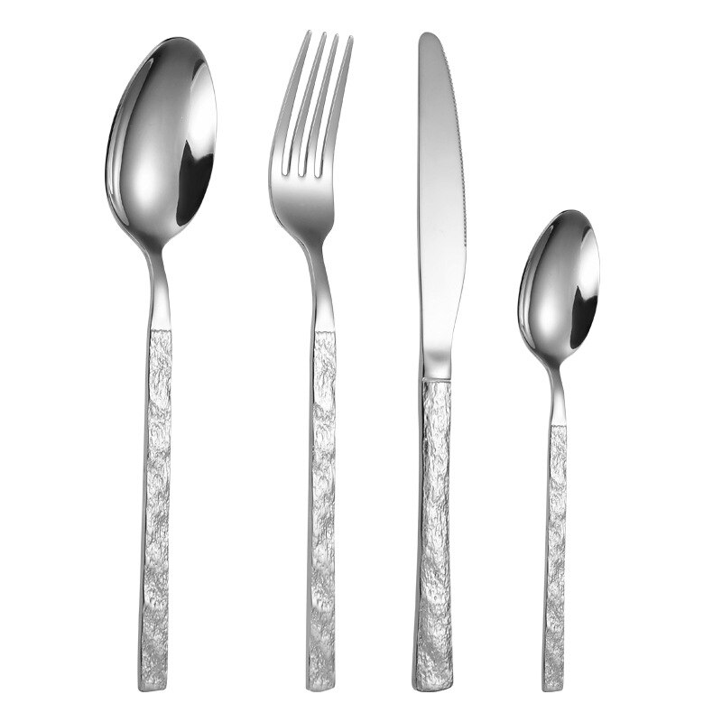 Lidafish Steen Graan Zilverwerk Set Vorken Messen Lepels Luxe Roestvrij Staal Thuis Diner Servies Set: 4pcs-silver