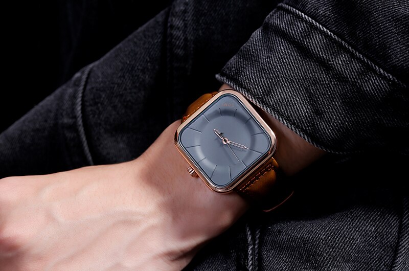 Casual Watch for Men Simple Square Dial Case Men Quartz Wrist Watches Leather Wristwatch Mens Minimalist Black Brown Clock