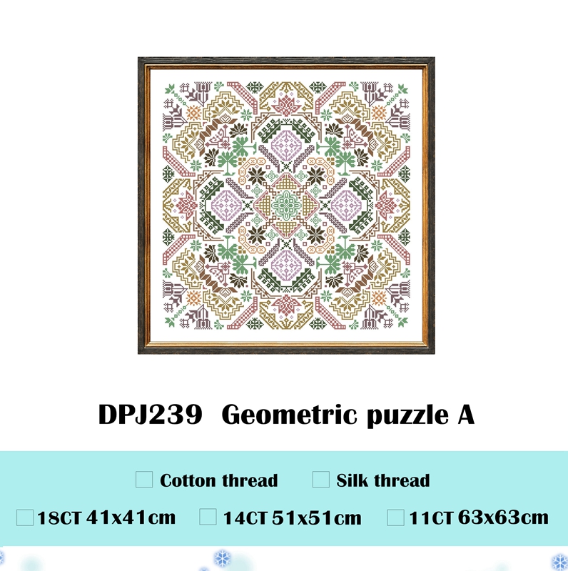 Geometric puzzle A cross stitch kits 18ct 14ct 11ct unprint fabric cotton thread DIY embroidery kit home wall decoration: Cotton thread / 18ct unprint canvas
