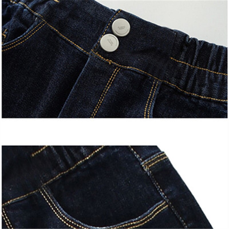 Kids Jeans for Girls Spring Autumn Dark Blue Children Slim Skinny Turnup Pants Casual Trousers Teenager Girls Jeans