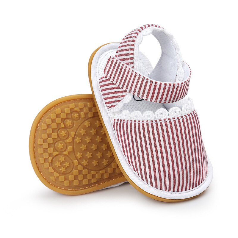Aankomst Bloemen Streep Hart Baby Meisjes Sandalen Katoen Stof Rubberen Zool Baby Wieg Schoenen Baby Mocassins Sandalen Schoenen: red / 1