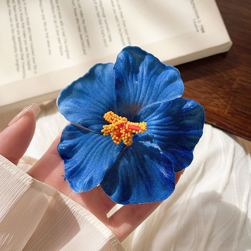 Pinza de pelo de flor hawaiana para mujeres y niñas, pinza de flequillo lateral de flor bohemia romántica, pinzas para el cabello Bb, accesorios para el cabello: Azul cielo