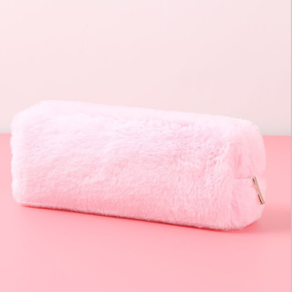 ¡Novedad de ! estuche para lápices con Oso de felpa esponjoso para chicas, bonito estuche para maquillaje, bolsa de almacenamiento suave para mujeres, bolsa para cosméticos de Color sólido suave para chicas: Rosa