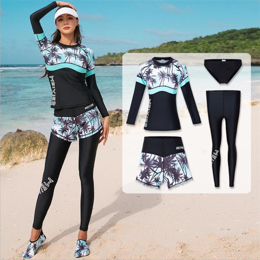 Modest burkini muslim swimwear womens full body swimsuit 4 Pieces islamic beachwear long sleeve bathing suit female