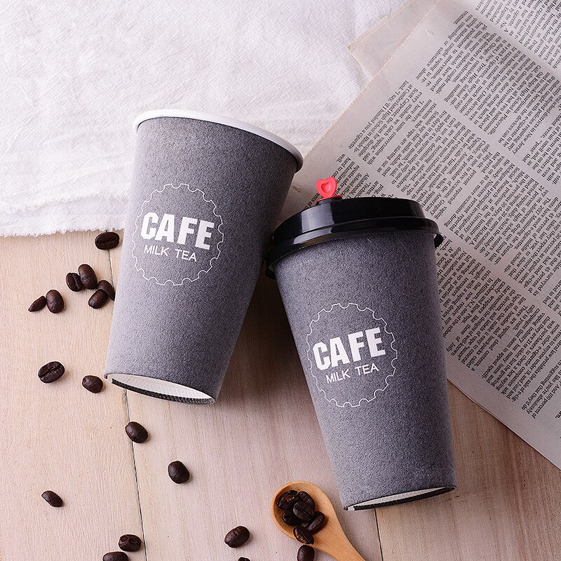 50 Stuks Dikker Schuim Wegwerp Koffie Cup 16Oz 500Ml Wedding Party Liefde Drinken Isolatie papier Cup Met Deksel