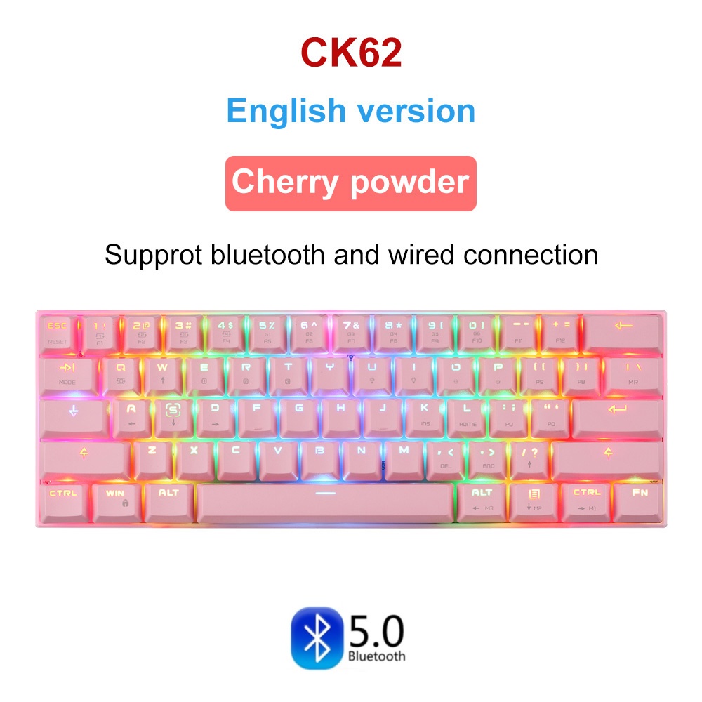 MOTOSPEED-Teclado mecánico CK61 CK62 para ordenador, periférico RGB para videojuegos en ruso e inglés, con todas las teclas Anti fantasma, para TV BOX y Gamer: CK62 Pink EN ver / Interruptor azul