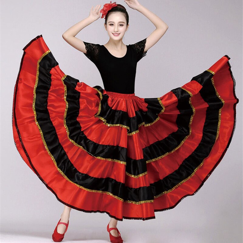 Jupe Flamenco espagnole pour femmes, robe de danse, Costumes, spectacle sur scène, fête, rouge, vêtements féminins