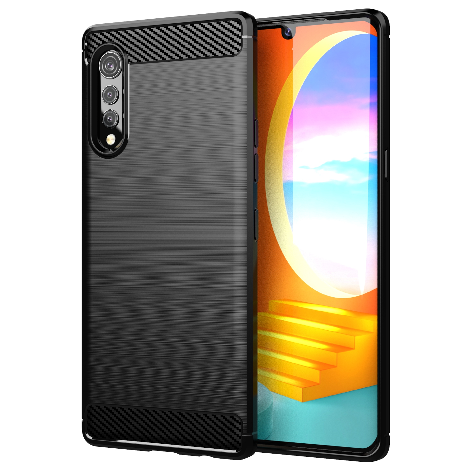 Karbonfiberdeksel til lg  v30 Plus, lg  v30s v40 v50 v50s v60 -deksel, støtdempende bakdeksel til lg fløyel stylo 5 x2 x4 x5: Abs / Svart