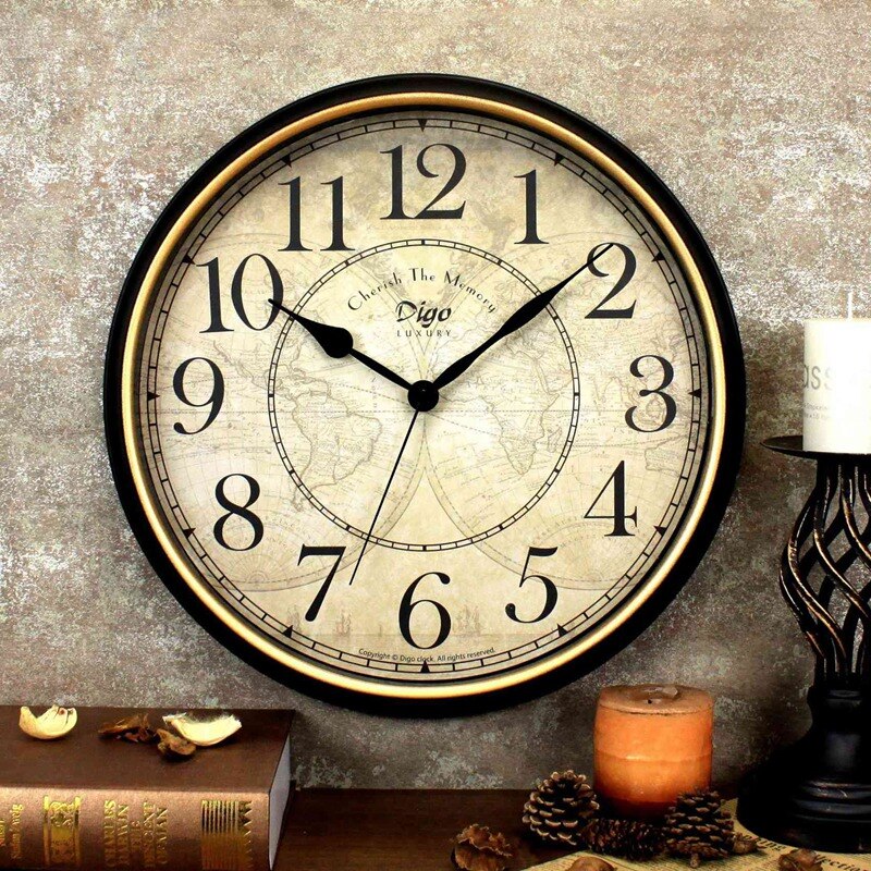 Digo Wall Clock 15 Inch Metal Silent Non-Ticking Battery Quartz Retro Digital Clocks Decor Table Dial for Home Room