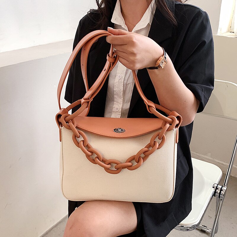 Hit Kleur Canvas Tas Keten Bag Een Schouder Draagbare Grote Capaciteit Tas Toevallige dame Messenger Bag: Orange