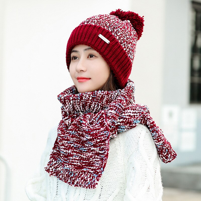 Winter Muts En Sjaal Set Vrouwen Classic Plus Dikke Unisex Aangekleed Winter Hoeden Sjaals Warme Winter Accessoires