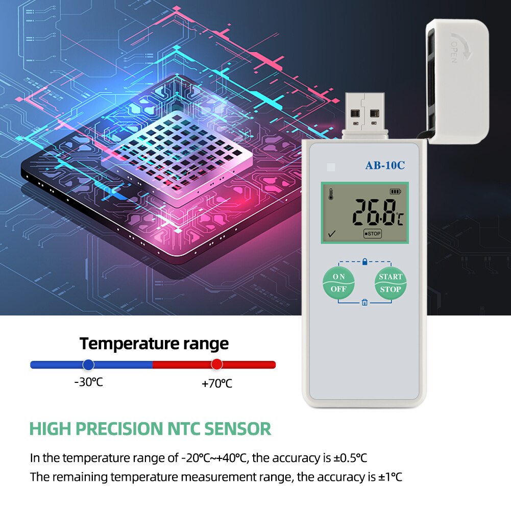AB-10C High-precision Digital USB Temperature Data Logger -20℃-/+40℃ for Food Medicine Vaccine Refrigerated Transportation