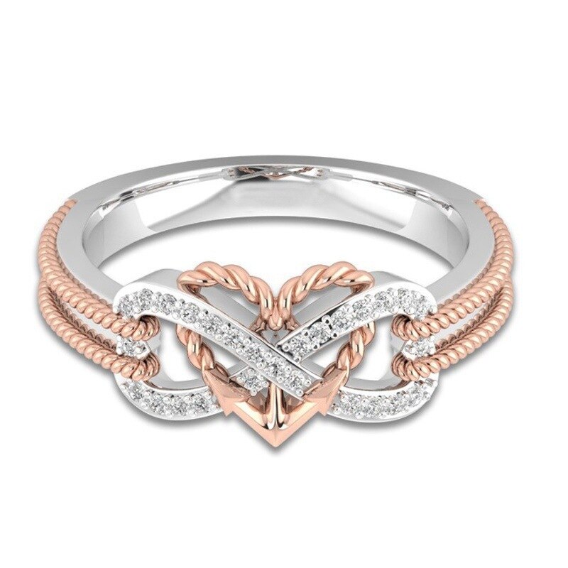 Marcatsa Anker Touw Brief 8 Verlovingsring Dubbele Kleur hartvormige Infinity AAA Zirconia Trouwringen voor Vrouwen: 6 / rose gold