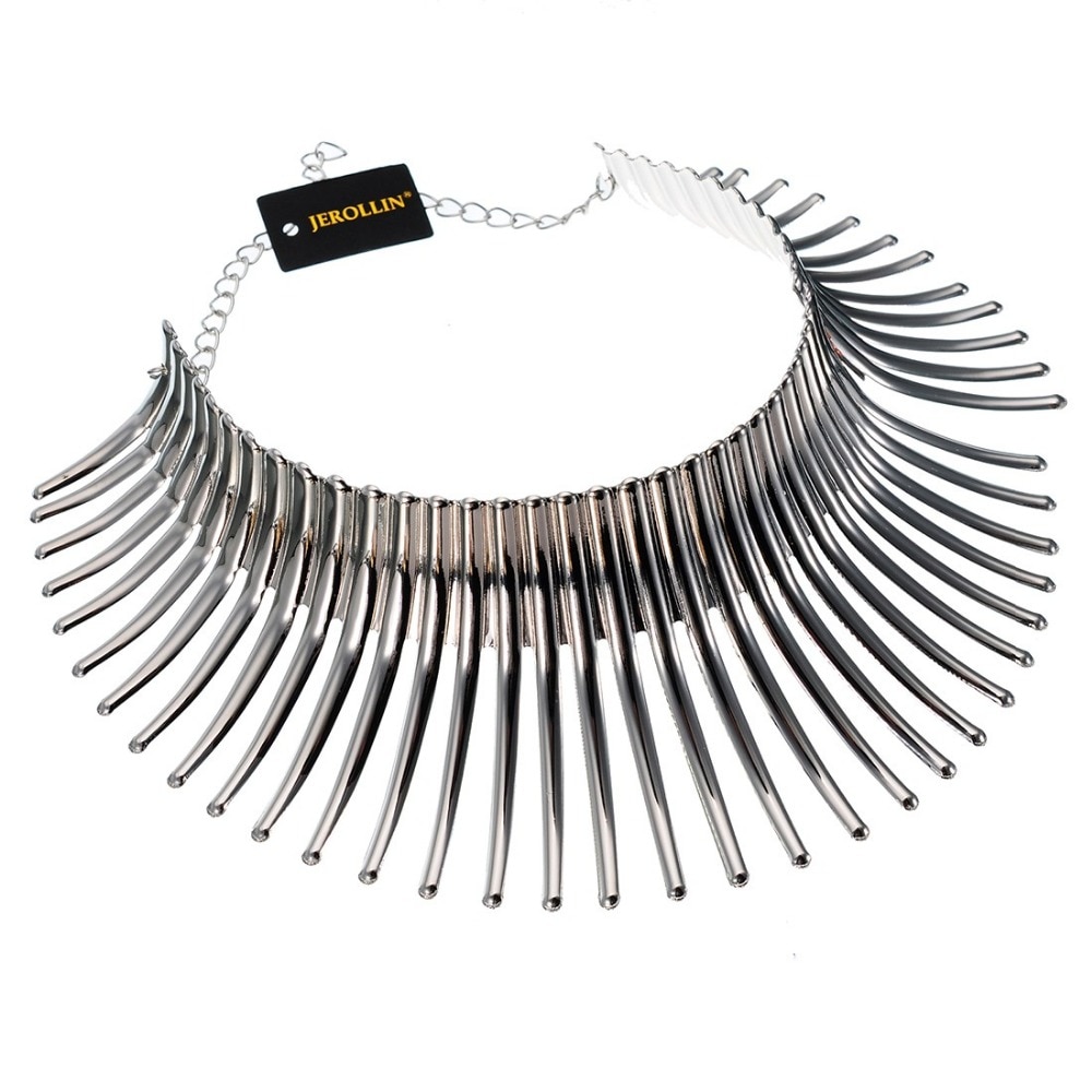 JEROLLIN Unieke Sieraden Zilver & Goud Kleur Sparkling Chunky Choker Collares Toques Bib Afrikaanse Fringe Ketting voor Vrouwen