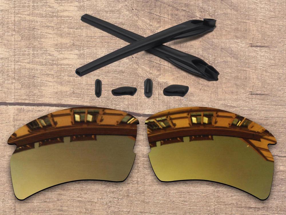 Vonxyz 20 + opções de cores polarizadas lentes de substituição & nariz almofadas orelha meias de borracha kit para-oakley flak 2.0 xl oo9188 quadro: Bronze Gold